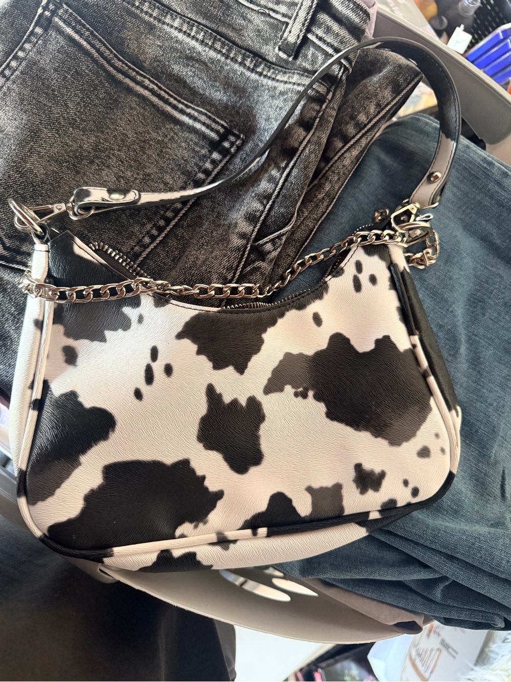 Black & White Cow Print Shoulder Bag